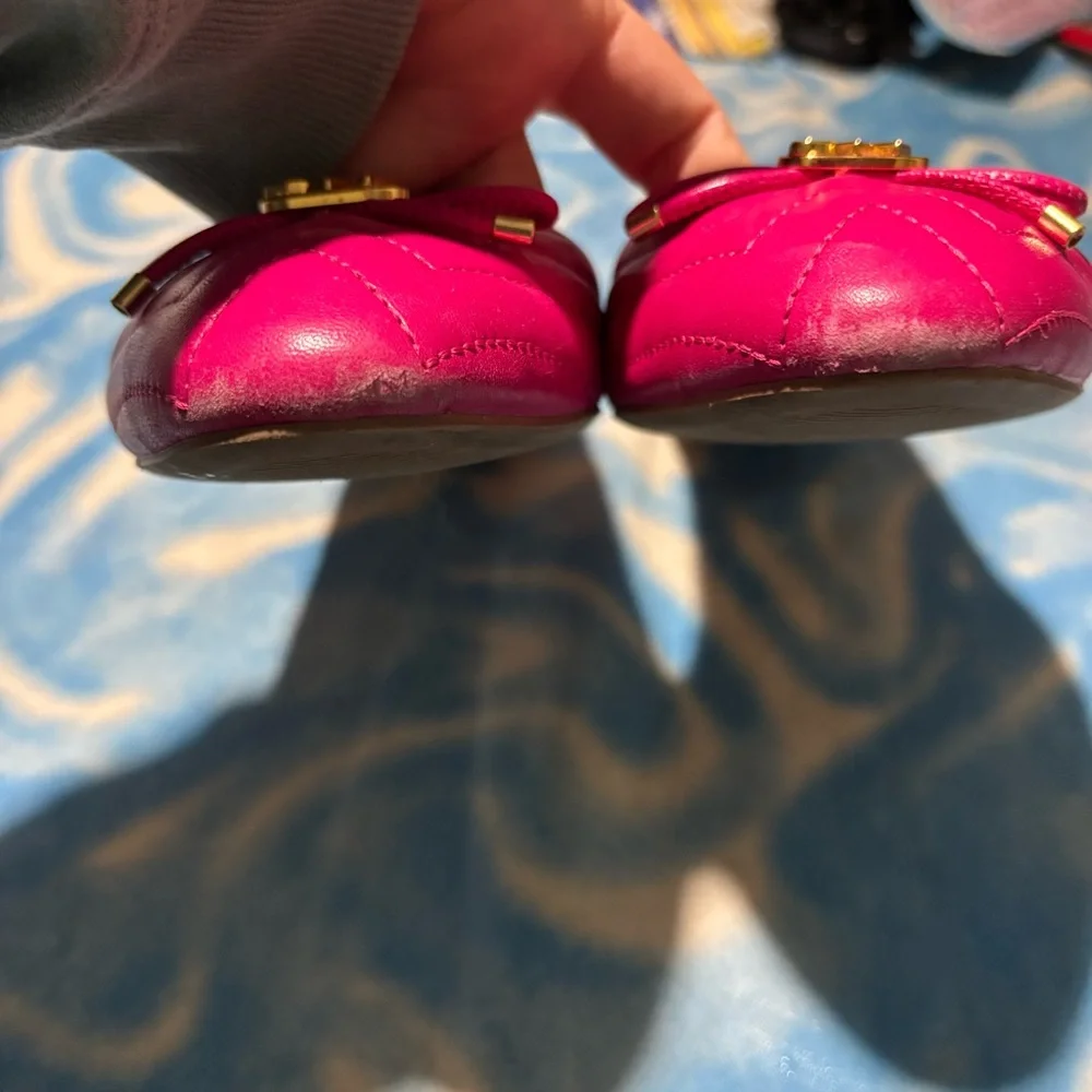 Stuart Weitzman Pink Quilted Flats with Gold Accents - Picture 2 of 8